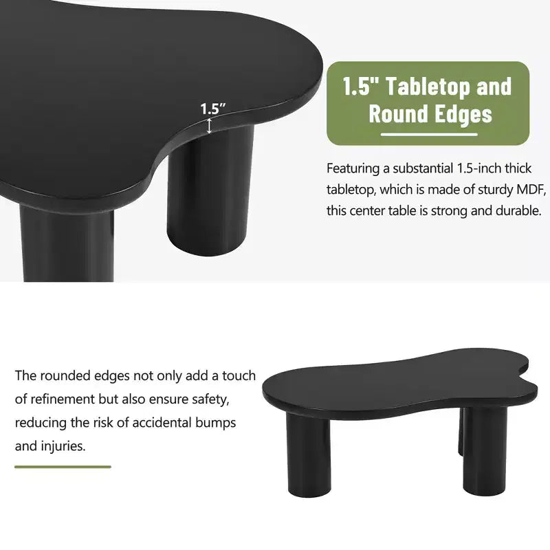 Cloud Coffee Table, Cream Style Irregular End Table with 3 Sturdy Legs, Round Edge