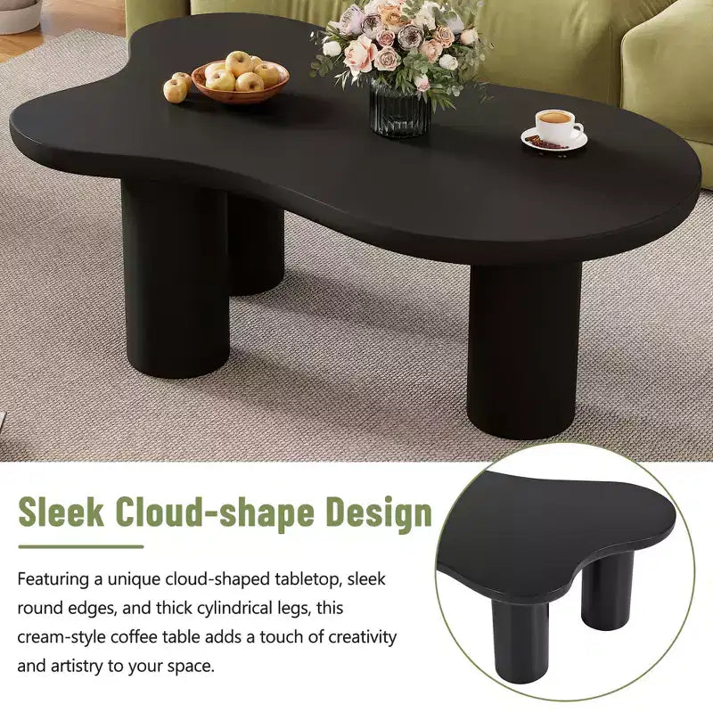 Cloud Coffee Table, Cream Style Irregular End Table with 3 Sturdy Legs, Round Edge