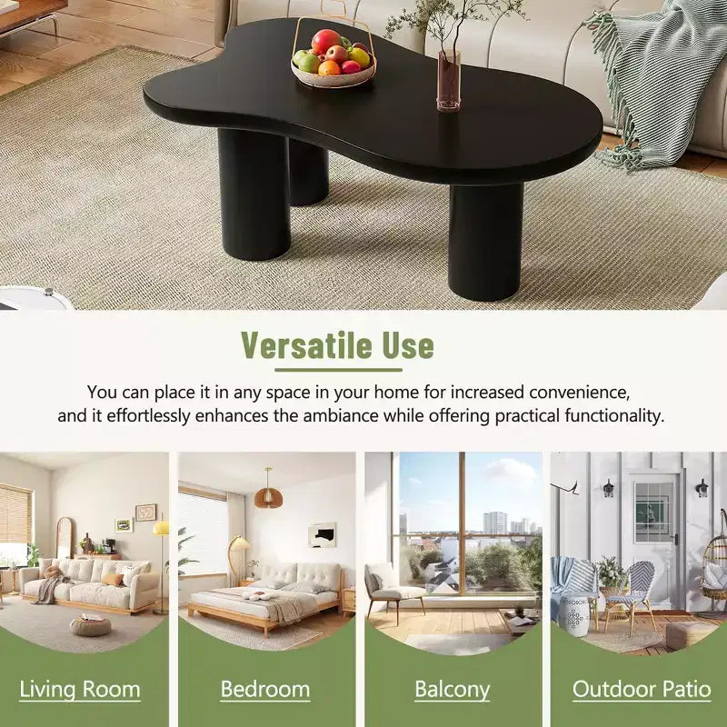 Cloud Coffee Table, Cream Style Irregular End Table with 3 Sturdy Legs, Round Edge