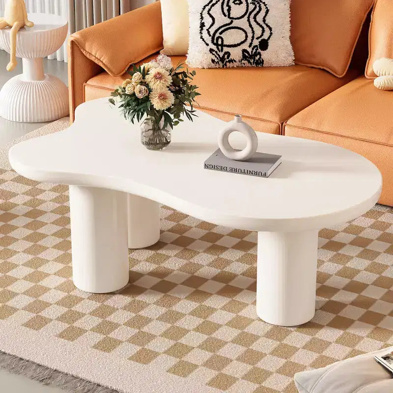 Cloud Coffee Table, Cream Style Irregular End Table with 3 Sturdy Legs, Round Edge