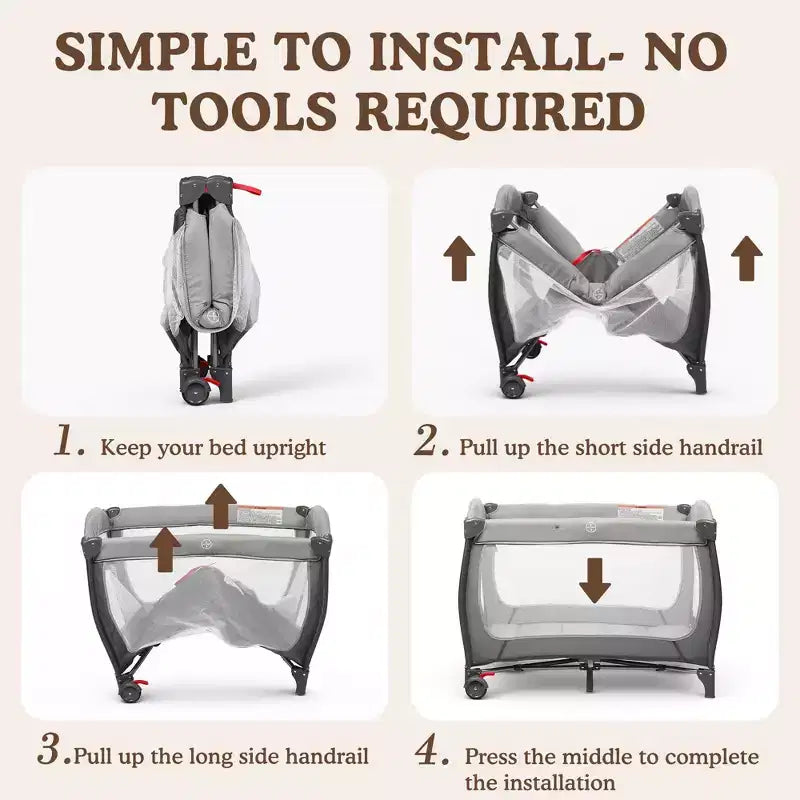 4-in-1 Portable Pack 'n Play with Bassinet, Changing Table, Adjustable Canopy, Storage Basket & Travel Bag