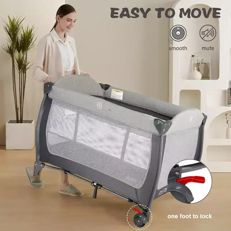 4-in-1 Portable Pack 'n Play with Bassinet, Changing Table, Adjustable Canopy, Storage Basket & Travel Bag