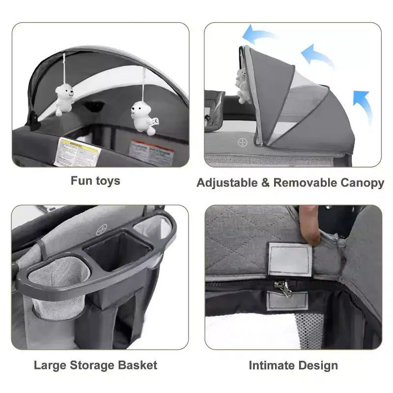 4-in-1 Portable Pack 'n Play with Bassinet, Changing Table, Adjustable Canopy, Storage Basket & Travel Bag