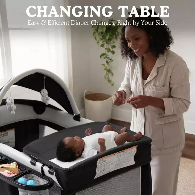 4-in-1 Portable Pack 'n Play with Bassinet, Changing Table, Adjustable Canopy, Storage Basket & Travel Bag