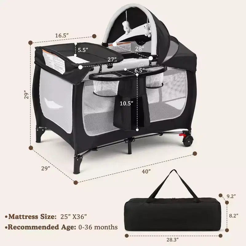 4-in-1 Portable Pack 'n Play with Bassinet, Changing Table, Adjustable Canopy, Storage Basket & Travel Bag