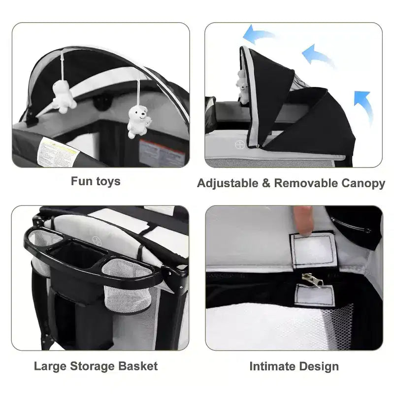 4-in-1 Portable Pack 'n Play with Bassinet, Changing Table, Adjustable Canopy, Storage Basket & Travel Bag