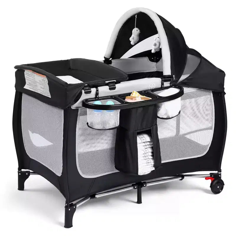 4-in-1 Portable Pack 'n Play with Bassinet, Changing Table, Adjustable Canopy, Storage Basket & Travel Bag