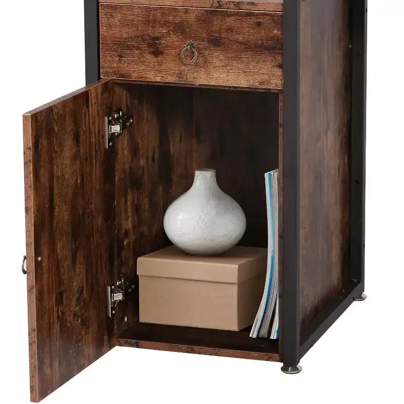 Computer Desk with Drawer & Storage Cabinet, Large Office Desk Workstation with Bookshelf, Brown