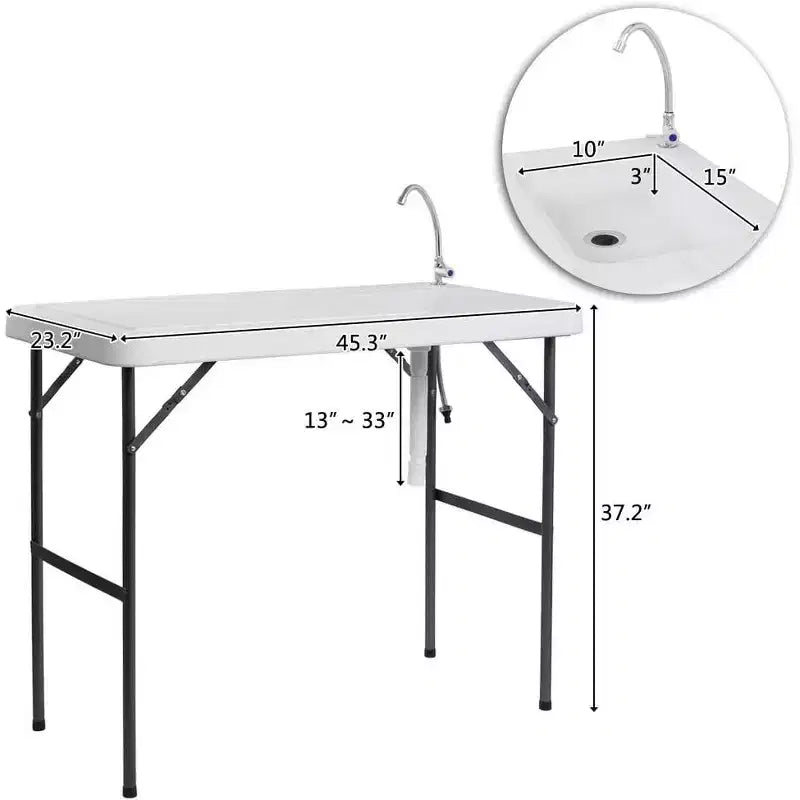 Outdoor Folding Fish and Game Cleaning Table, Portable & Durable, Standard Garden Connection, Upgraded Drainage Hose, White
