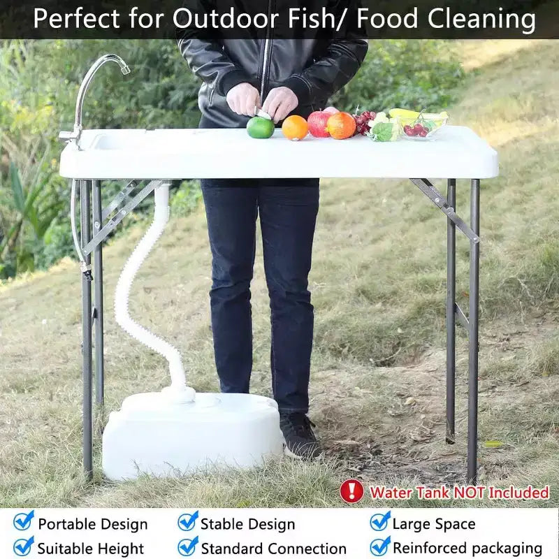 Outdoor Folding Fish and Game Cleaning Table, Portable & Durable, Standard Garden Connection, Upgraded Drainage Hose, White