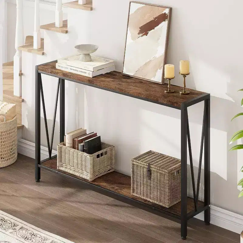 Console table,43 inch 2-story entrance table,narrow sofa table with storage space,for living room,hallway and foyer