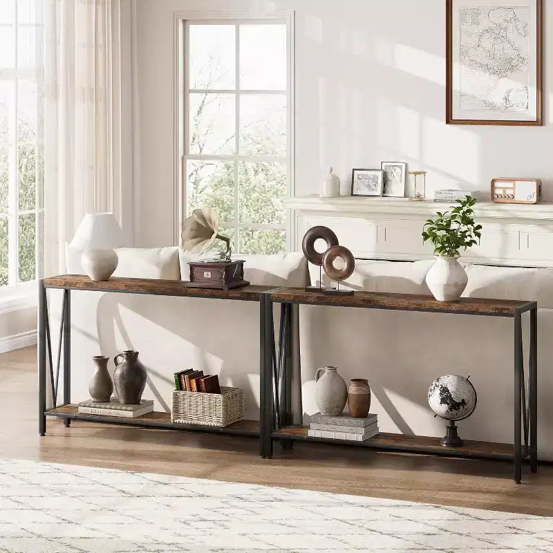 Console table,43 inch 2-story entrance table,narrow sofa table with storage space,for living room,hallway and foyer