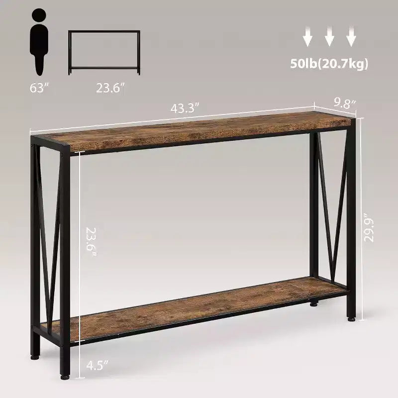Console table,43 inch 2-story entrance table,narrow sofa table with storage space,for living room,hallway and foyer