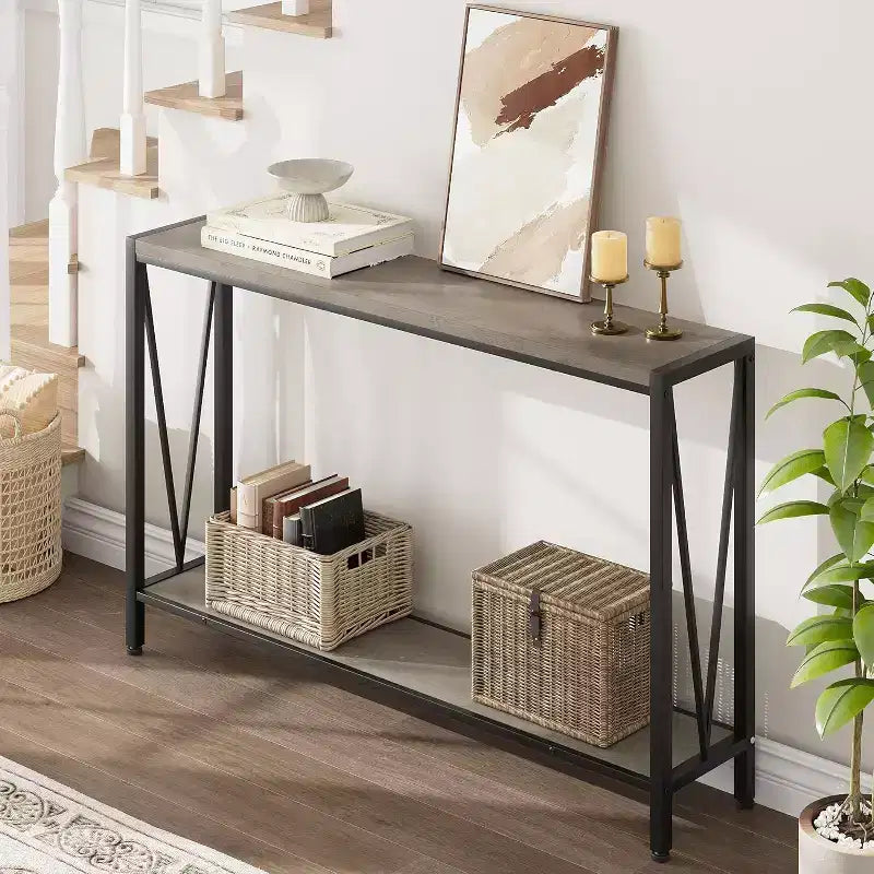 Console table,43 inch 2-story entrance table,narrow sofa table with storage space,for living room,hallway and foyer