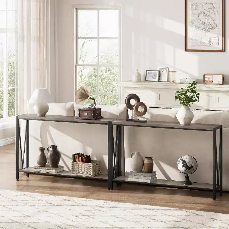 Console table,43 inch 2-story entrance table,narrow sofa table with storage space,for living room,hallway and foyer