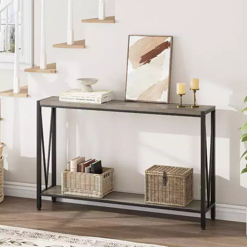 Console table,43 inch 2-story entrance table,narrow sofa table with storage space,for living room,hallway and foyer