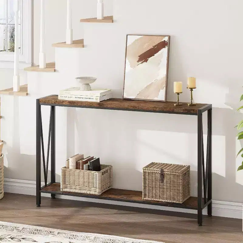 Console table,43 inch 2-story entrance table,narrow sofa table with storage space,for living room,hallway and foyer