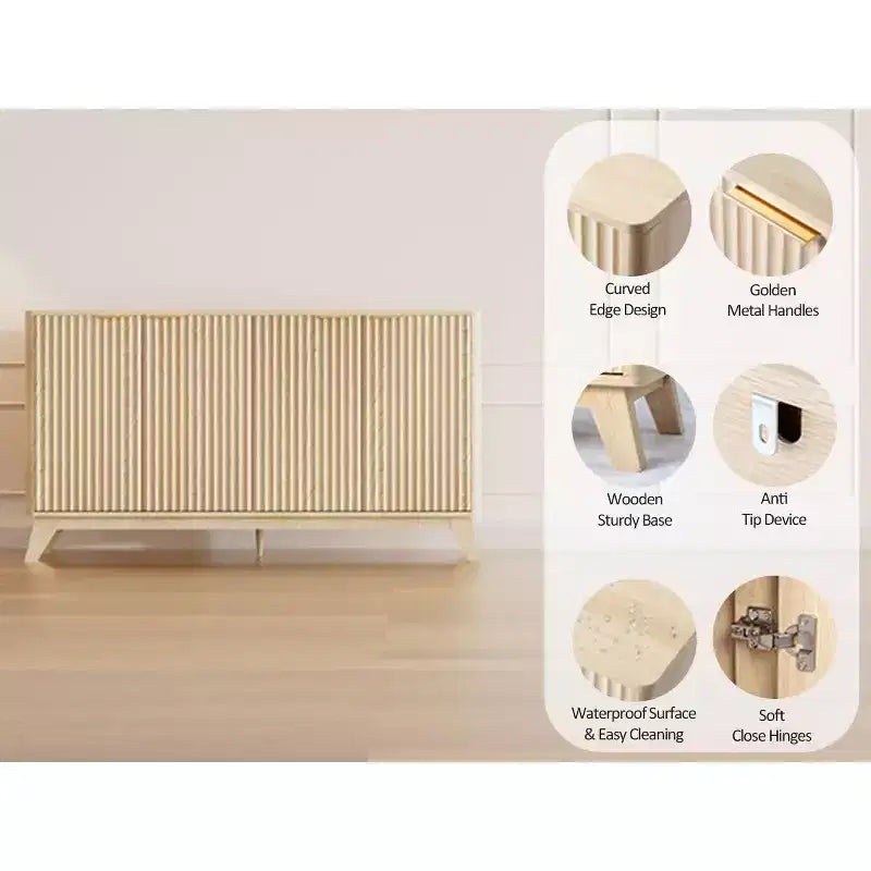 Fluted Sideboard Buffet Cabinet with Storage, Doors and Adjustable Shelves, Natural Oak