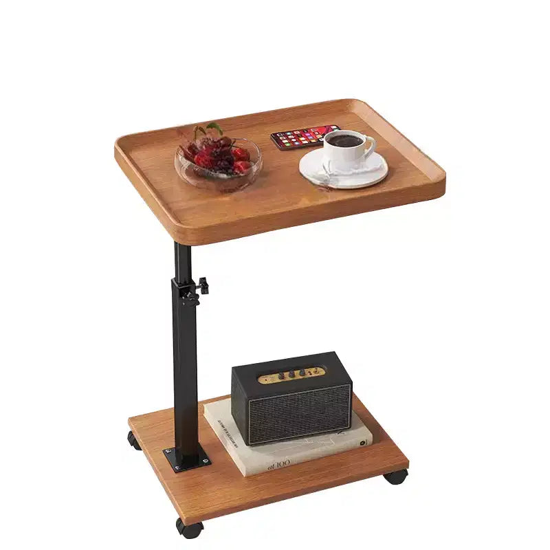 C-Shaped Side Table, Small Couch End Table with Adjustable Height and Swivel Top, TV Tray Desk with Wheels for Living Room, Bedroom