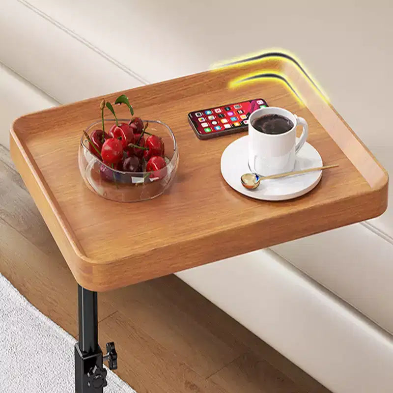 C-Shaped Side Table, Small Couch End Table with Adjustable Height and Swivel Top, TV Tray Desk with Wheels for Living Room, Bedroom