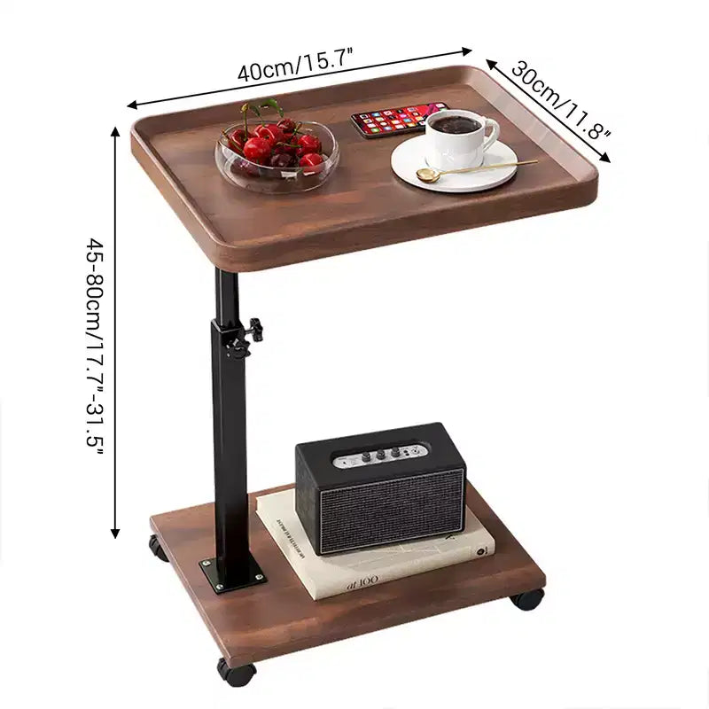 C-Shaped Side Table, Small Couch End Table with Adjustable Height and Swivel Top, TV Tray Desk with Wheels for Living Room, Bedroom