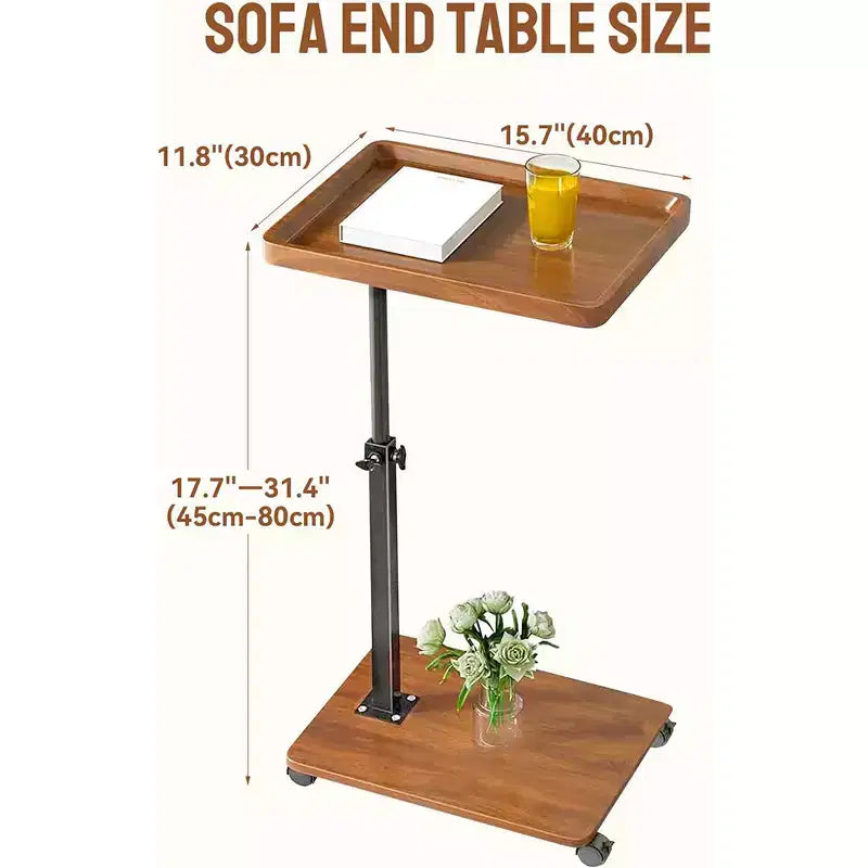 C-Shaped Side Table, Small Couch End Table with Adjustable Height and Swivel Top, TV Tray Desk with Wheels for Living Room, Bedroom