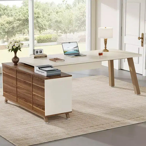 Bureau d'angle industriel de 71"L x 55"l, panneau de qualité E0, surface résistante aux rayures