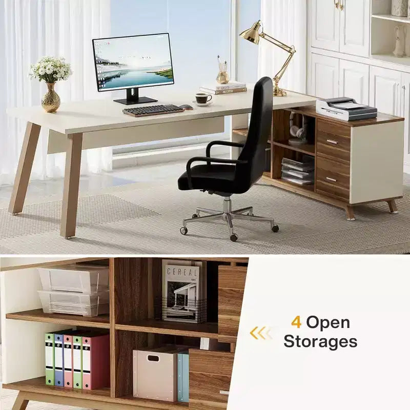 71"L x 55"W Industrial L-Shaped Desk, E0 Grade Board, Scratch Resistant Surface