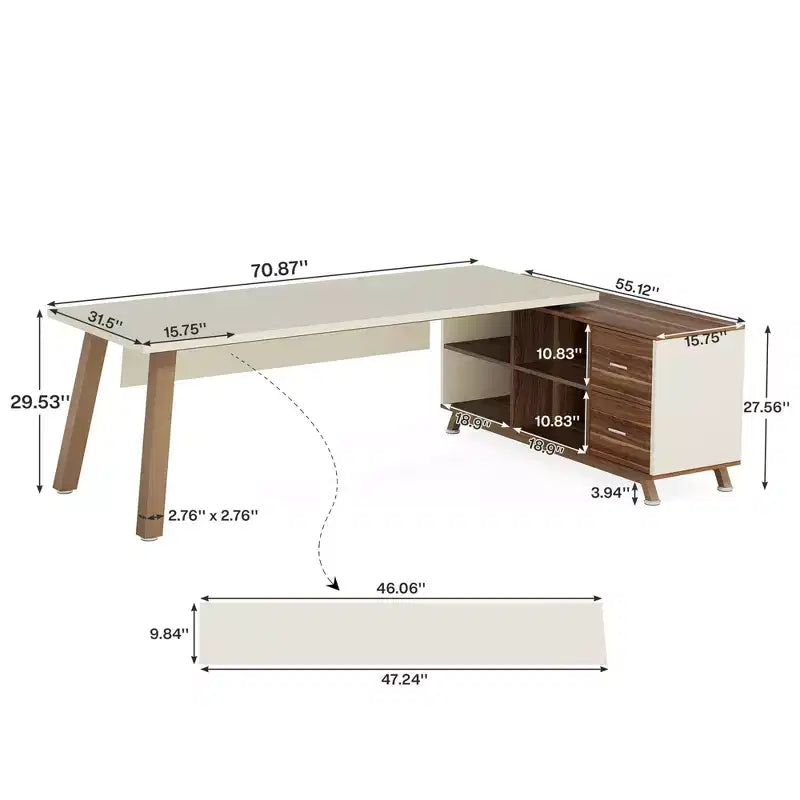 71"L x 55"W Industrial L-Shaped Desk, E0 Grade Board, Scratch Resistant Surface