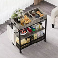 Bar Cart for Home, 3-Tier Rolling Cart with Removable Tray, Brown Gray Metal Frame, Serving Storage Shelves for Kitchen Dining