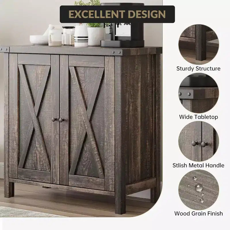 Sideboard Buffet Cabinet, Small Storage Cabinet with Adjustable Shelves and 2 Doors Accent Entryway Console Cupboard for Living Room