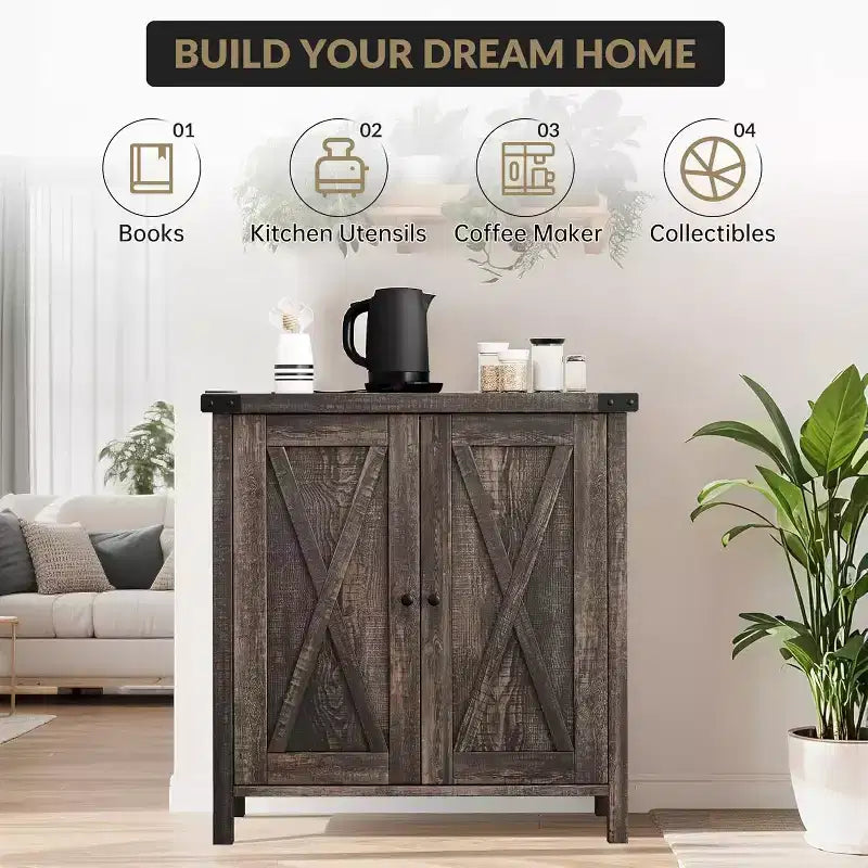 Sideboard Buffet Cabinet, Small Storage Cabinet with Adjustable Shelves and 2 Doors Accent Entryway Console Cupboard for Living Room