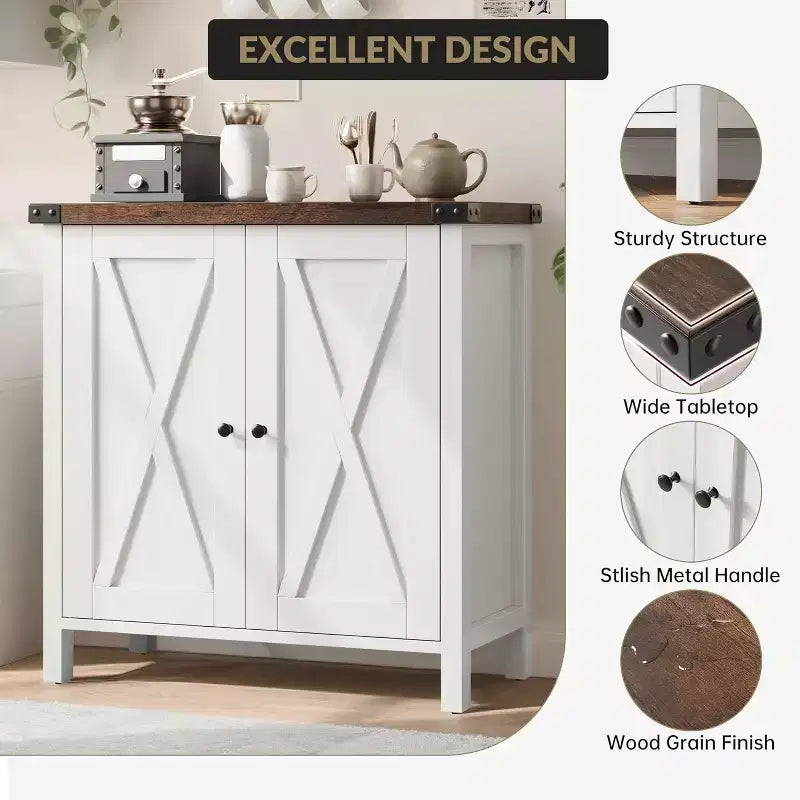 Sideboard Buffet Cabinet, Small Storage Cabinet with Adjustable Shelves and 2 Doors Accent Entryway Console Cupboard for Living Room
