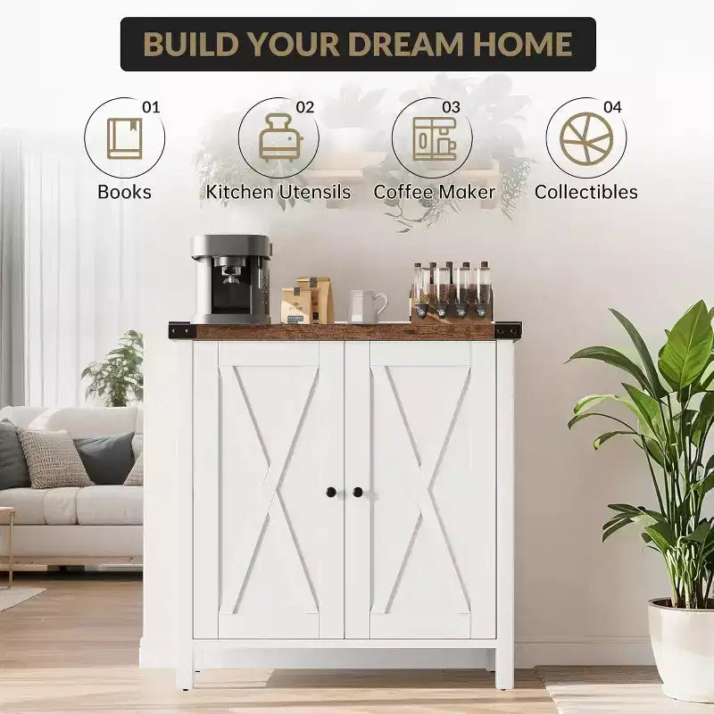 Sideboard Buffet Cabinet, Small Storage Cabinet with Adjustable Shelves and 2 Doors Accent Entryway Console Cupboard for Living Room