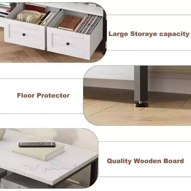 Industrial Style 63 TV Stand - Entertainment Center Holds 65 Screens w/2 Drawers, Open Shelves & Metal Frame