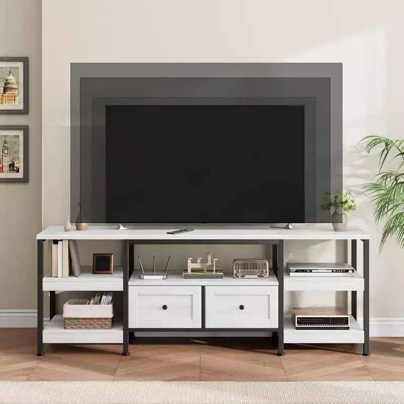 Industrial Style 63 TV Stand - Entertainment Center Holds 65 Screens w/2 Drawers, Open Shelves & Metal Frame