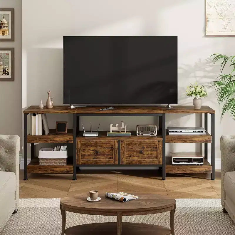 Industrial Style 63 TV Stand - Entertainment Center Holds 65 Screens w/2 Drawers, Open Shelves & Metal Frame