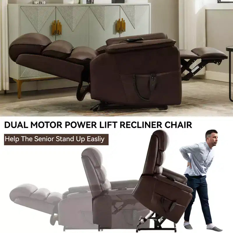 Leatherette Dual Motor Infinite Position Power Lift Recliner Chair with Heat Massage