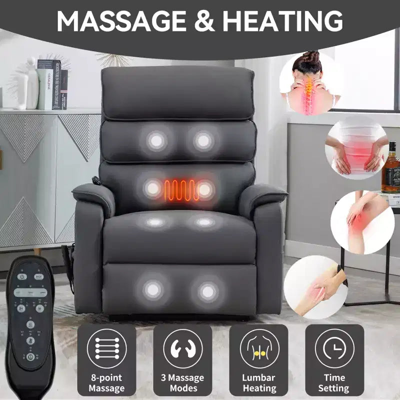 Leatherette Dual Motor Infinite Position Power Lift Recliner Chair with Heat Massage