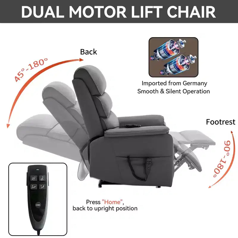 Leatherette Dual Motor Infinite Position Power Lift Recliner Chair with Heat Massage