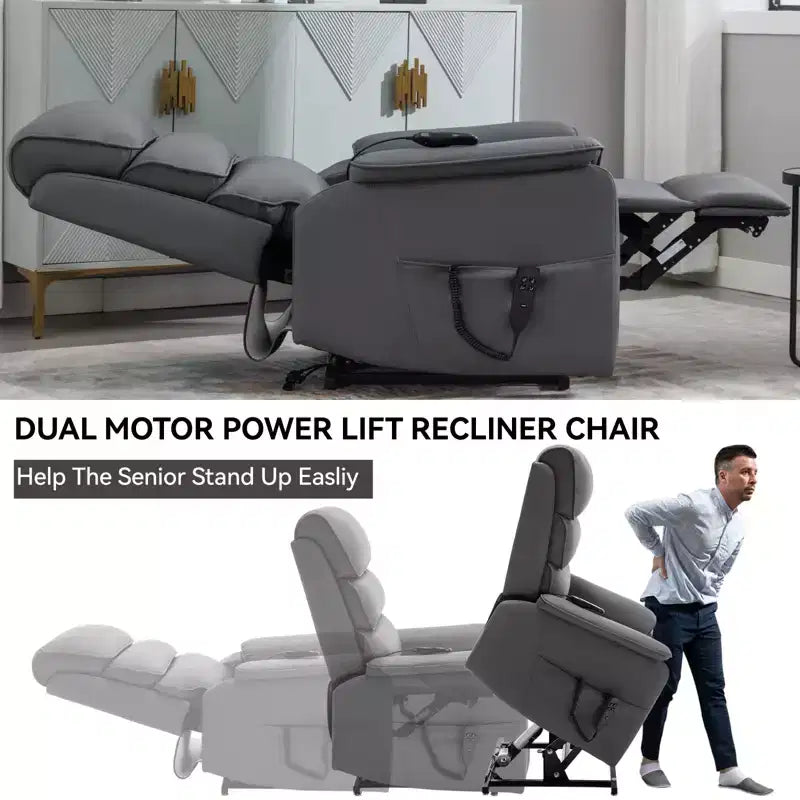 Leatherette Dual Motor Infinite Position Power Lift Recliner Chair with Heat Massage