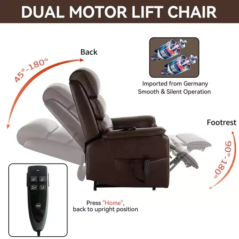 Leatherette Dual Motor Infinite Position Power Lift Recliner Chair with Heat Massage