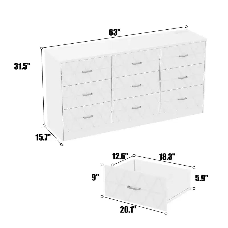 63 Dresser for Bedroom with 9 Drawers , Large Modern Chest of Drawers for Closet, Storage Organizer