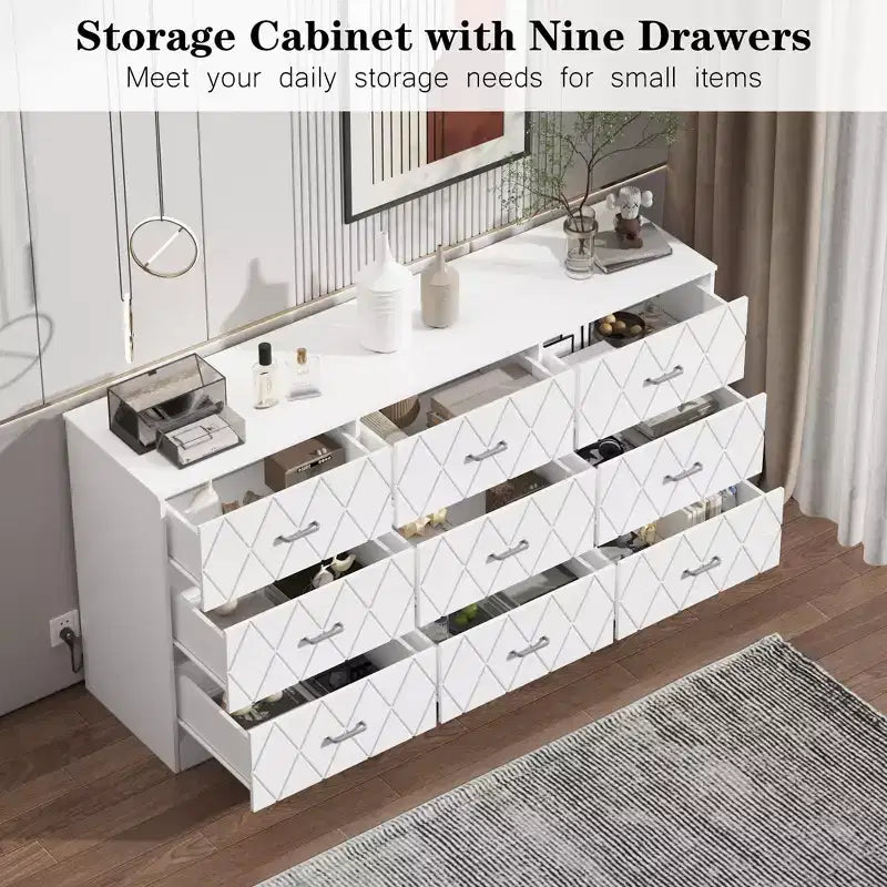 63 Dresser for Bedroom with 9 Drawers , Large Modern Chest of Drawers for Closet, Storage Organizer