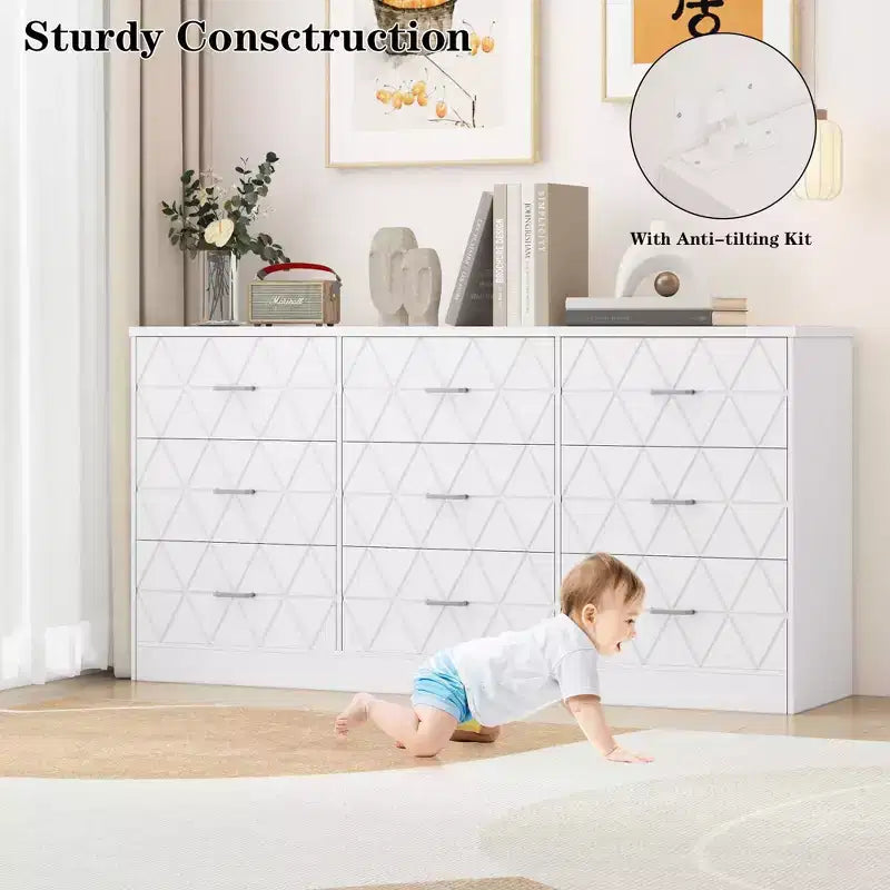 63 Dresser for Bedroom with 9 Drawers , Large Modern Chest of Drawers for Closet, Storage Organizer