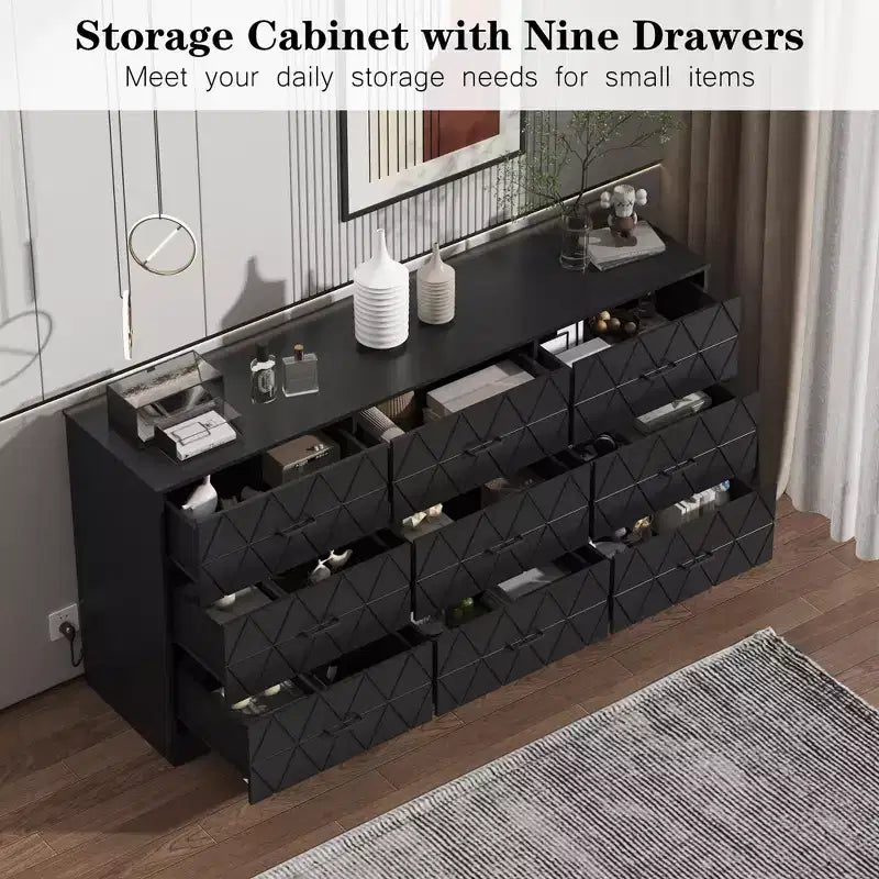 63 Dresser for Bedroom with 9 Drawers , Large Modern Chest of Drawers for Closet, Storage Organizer