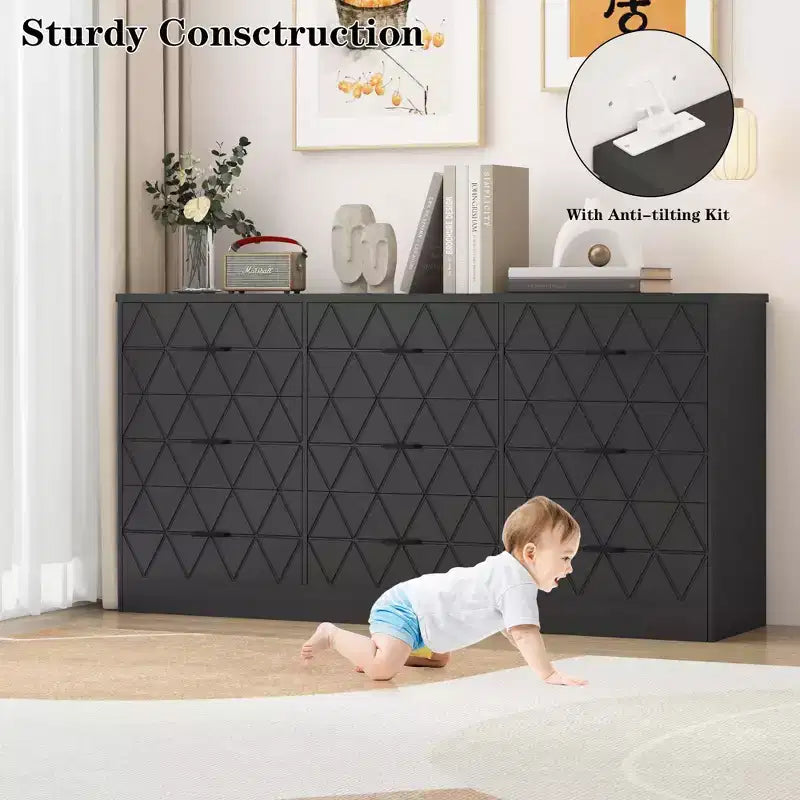 63 Dresser for Bedroom with 9 Drawers , Large Modern Chest of Drawers for Closet, Storage Organizer