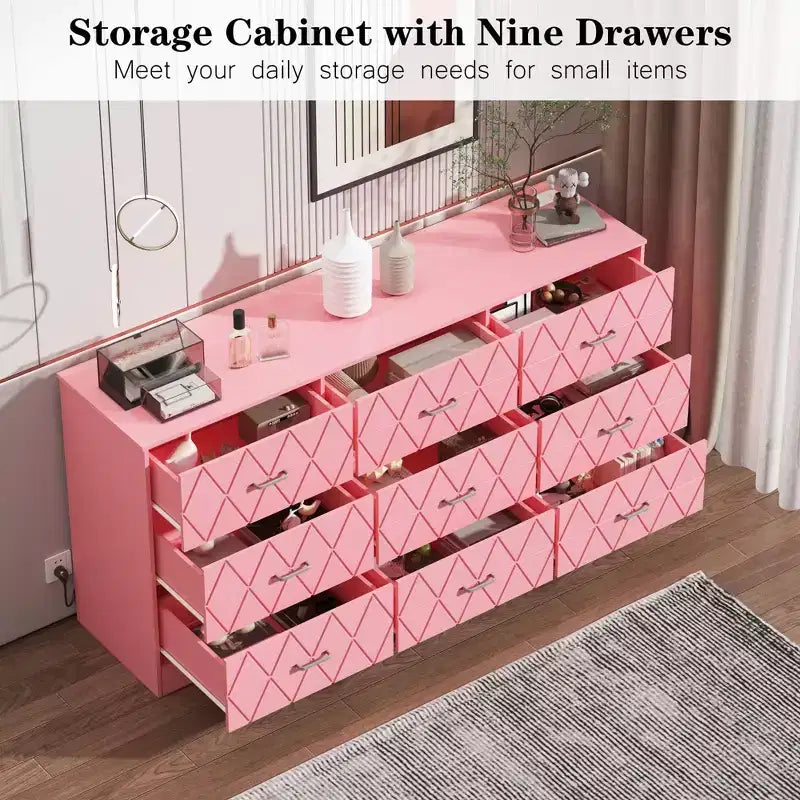 63 Dresser for Bedroom with 9 Drawers , Large Modern Chest of Drawers for Closet, Storage Organizer