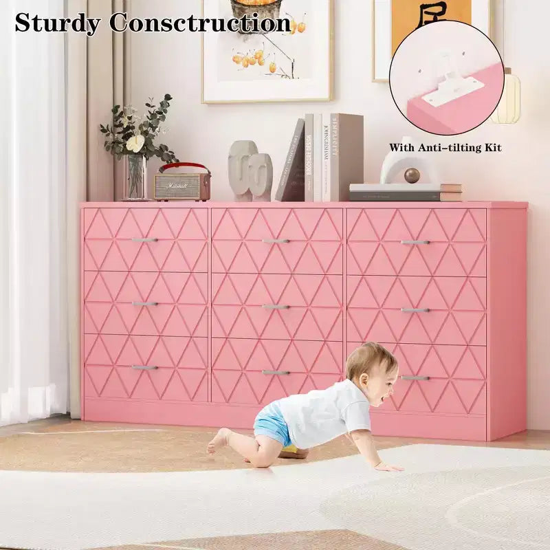 63 Dresser for Bedroom with 9 Drawers , Large Modern Chest of Drawers for Closet, Storage Organizer