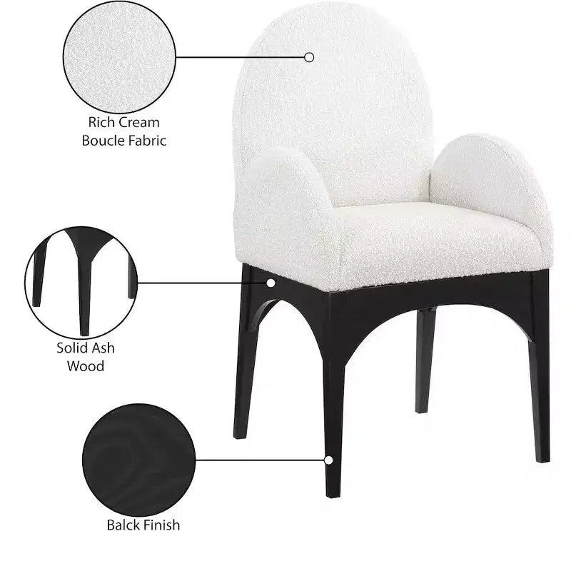 Boucle Fabric Dining Chair with Solid Ash Wood Frame